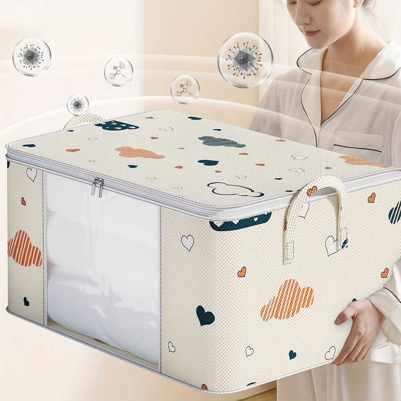 Многофункциональная сумка для хранения из нетканого материала с прозрачным окном - идеально подходит для одеял, детских вещей, организации дома или упаковки при переезде.