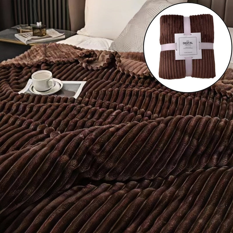 Faux Wool Throw Blanket Plush Warm Coral Fleece Plaid for Bed Couch