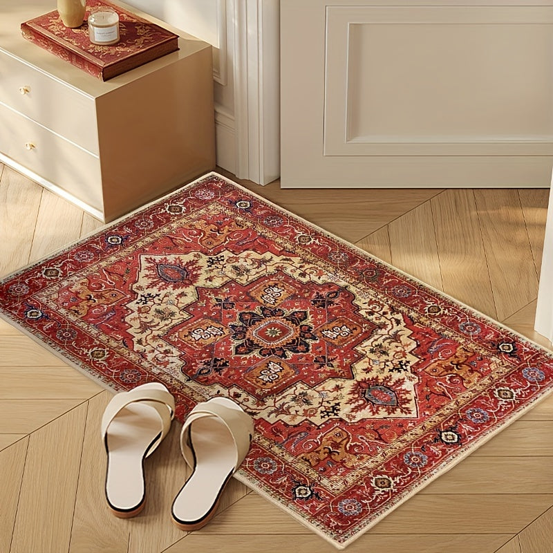 Mashina bilan tayyorlangan vintage Fors gullari dizayni doormat, kauchuk orqa qismi bilan - sirpanmaydigan, yuvilishi mumkin, past to'siq to'rtburchak mat, old eshik, oshxona, hammom, balkon uchun - Ajoyib Rojdestvo bayrami bezaklari