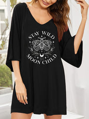 Women's Plus Size Loungewear Dress Butterfly Moon Slogan V Neck Sleep Dress