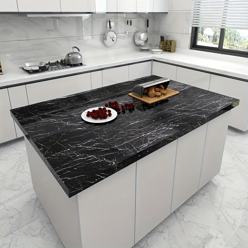 Black Marble Self-Adhesive Wallpaper Water-Resistant Peel & Stick for Kitchen Furniture
