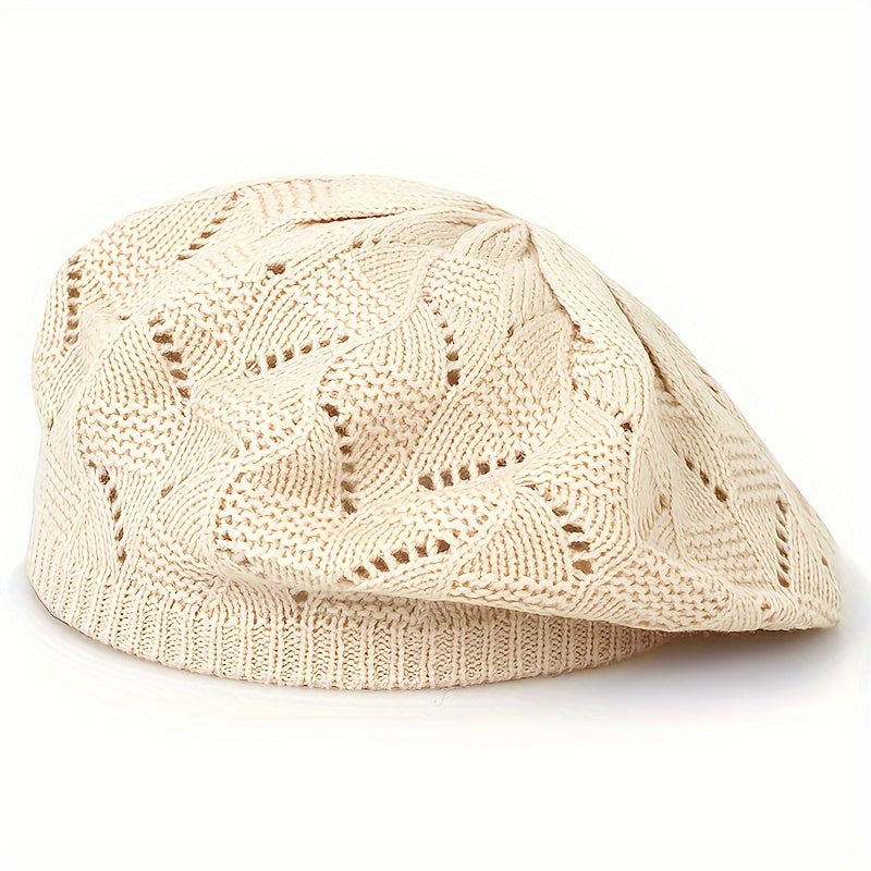 Women’s Breathable Acrylic Beret Hat for Daily Wear with Elastic Fit and Woven Design