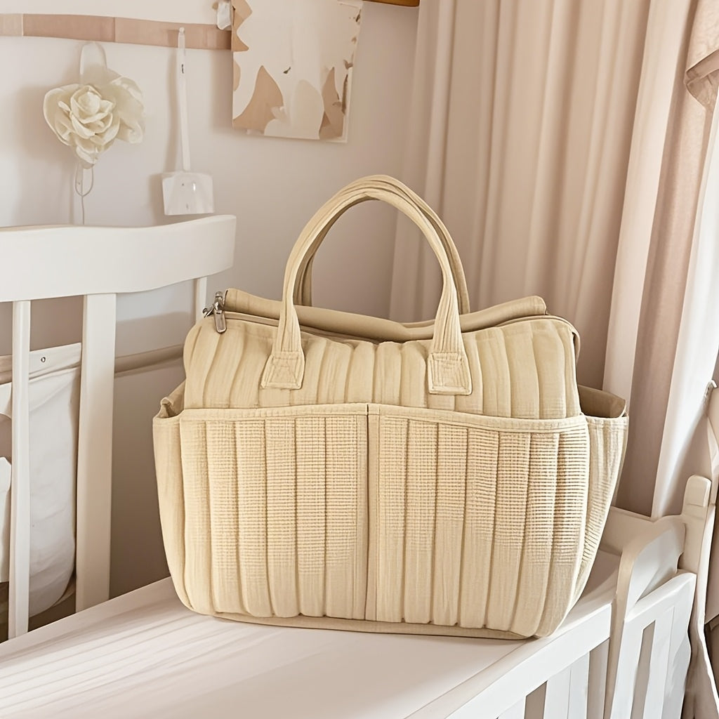 Large Quilted Diaper Bag with Stroller Straps and Changing Mat for Women