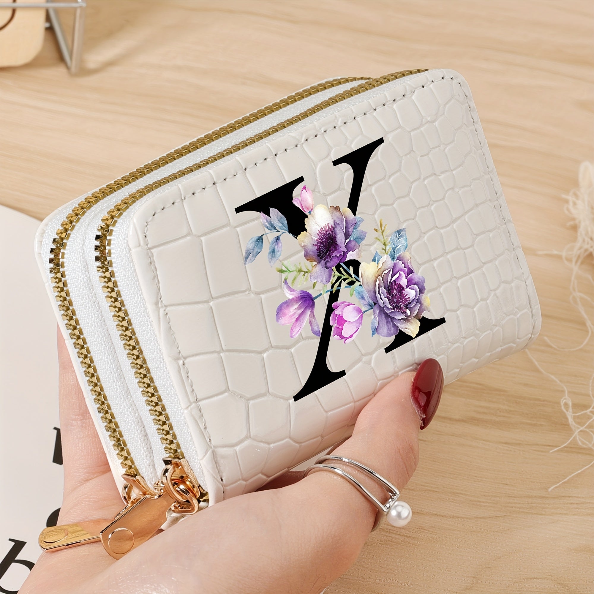 Minimalist Floral Credit Card Holder with Zipper Coin Purse for School and Back-to-School Supplies