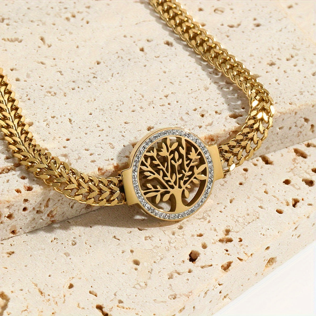 Stainless Steel Men's Bracelet with 14K Gold Plated Life Tree Design and Personalized Clay Details