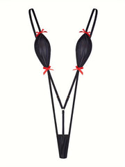 Women's Bodysuit Knit Fabric with Cachemire Pattern and Bow Details