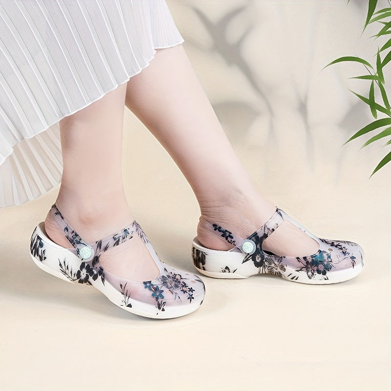Women Thick Sole Clogs Floral Print EVA Platform Shoes Beach Outdoor