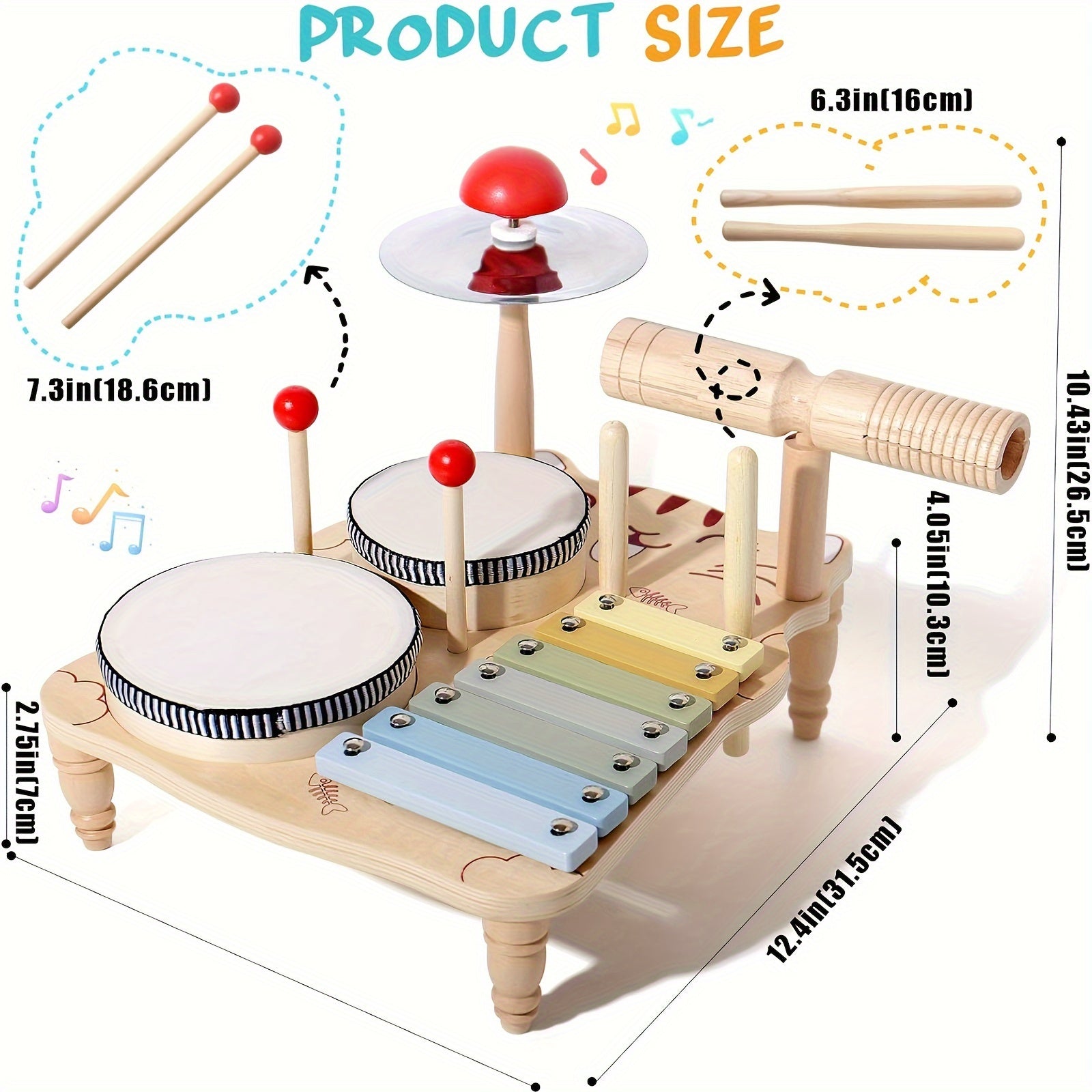 Kids Drum Set with Tambourines 10-in-1 Musical Instruments for Toddlers Preschool Percussion Toys