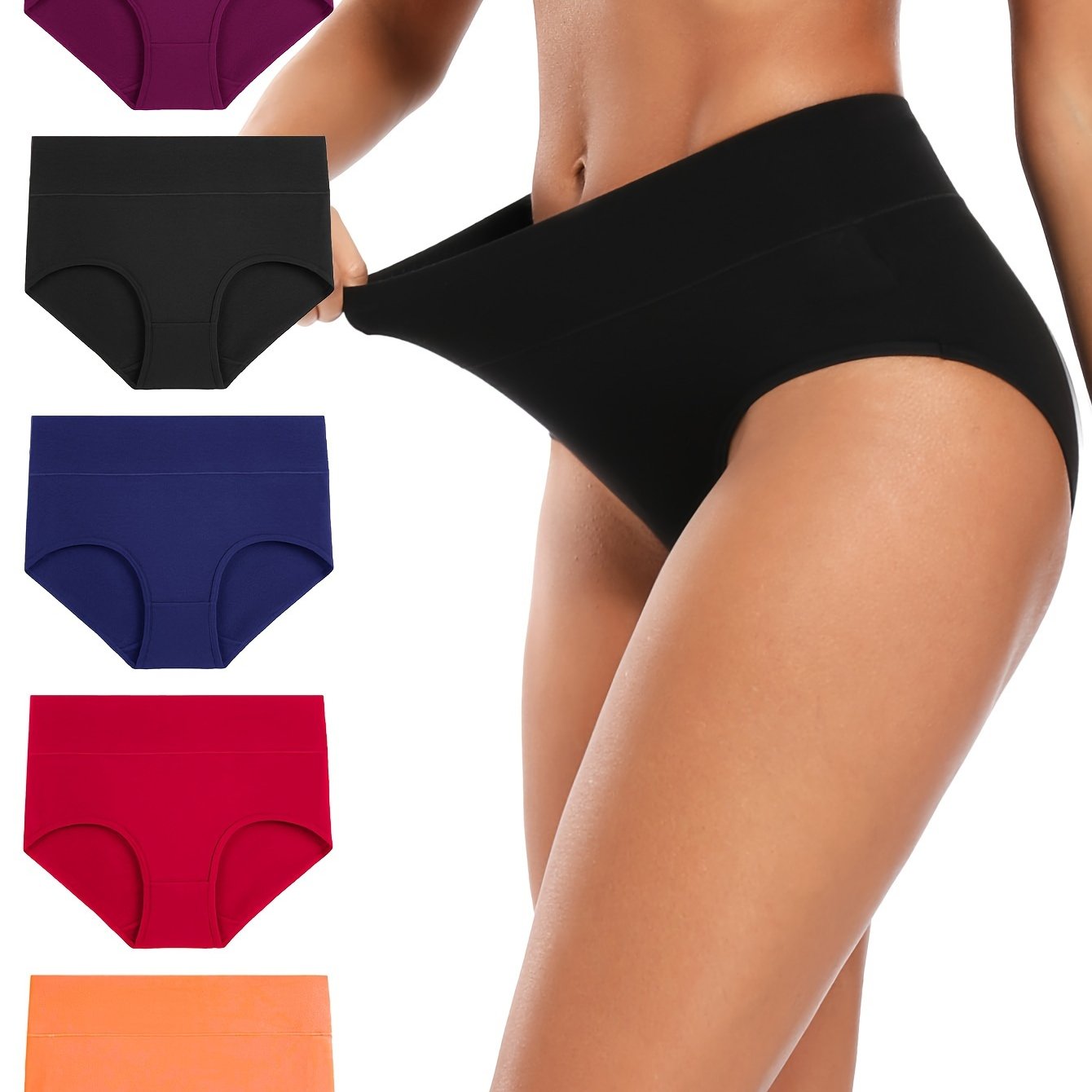 Set of 5 Women's High-Waisted Cotton Triangle Panties Briefs