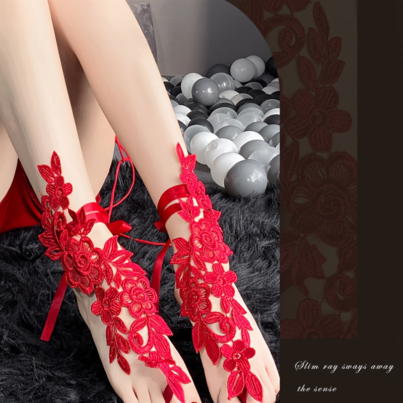 Women's Floral Lace Anklets for Valentine's Day Lingerie