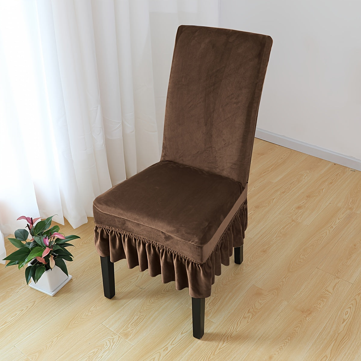 Velvet Chair Cover with Skirt for Home Decor and Furniture Protection