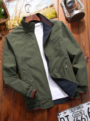 Men's Reversible Windproof Jacket with Pockets and Military-Inspired Design