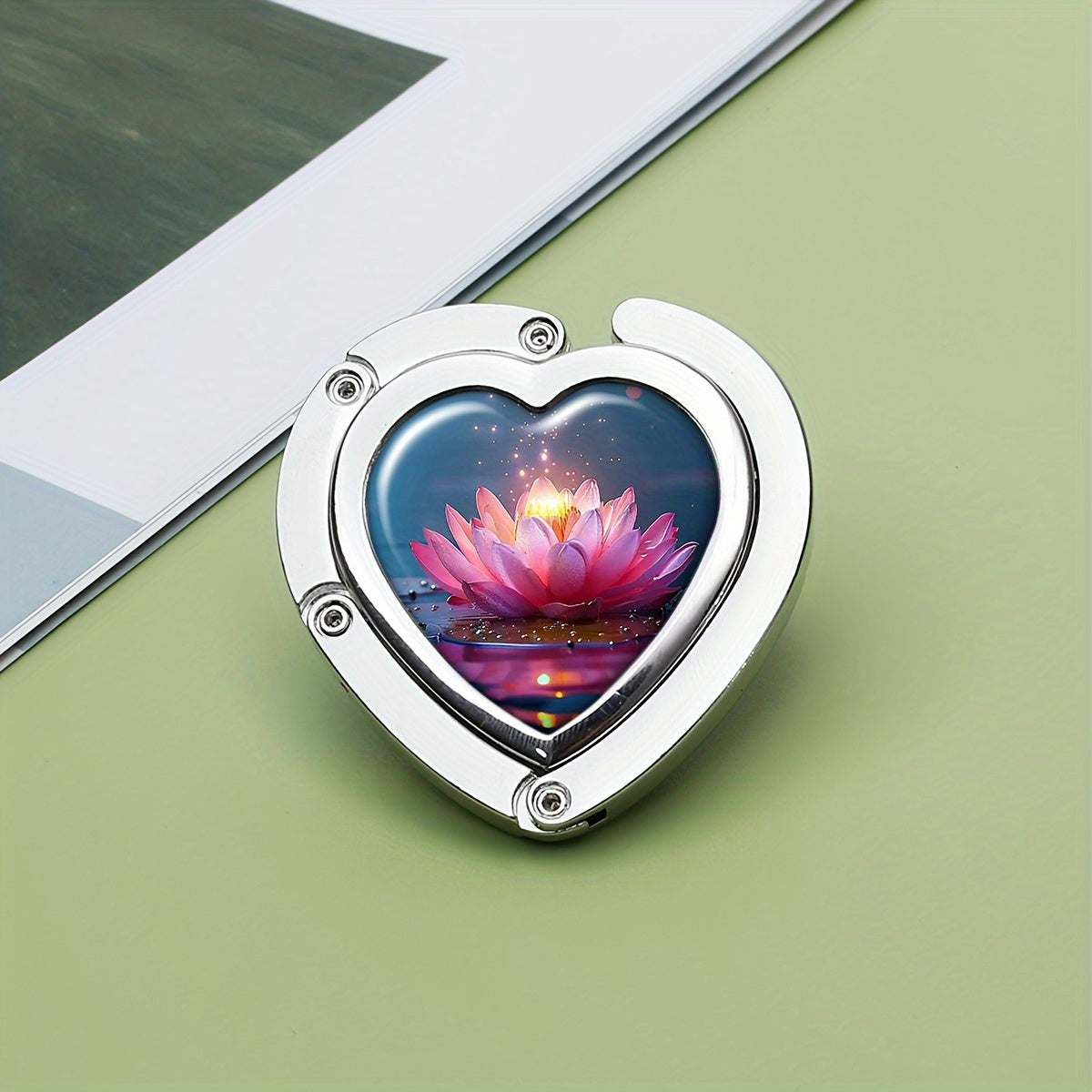 Foldable Heart-Shaped Metal Handbag Hanger with Lotus Design for Women