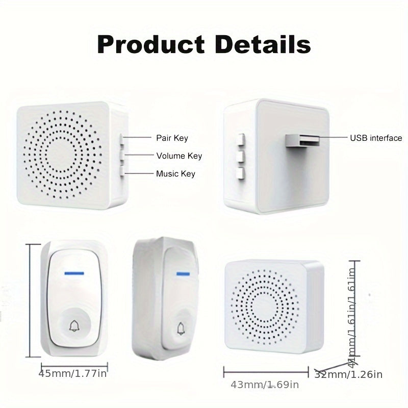 Wireless Doorbell with 38 Ringtones Long-Range Remote USB Powered