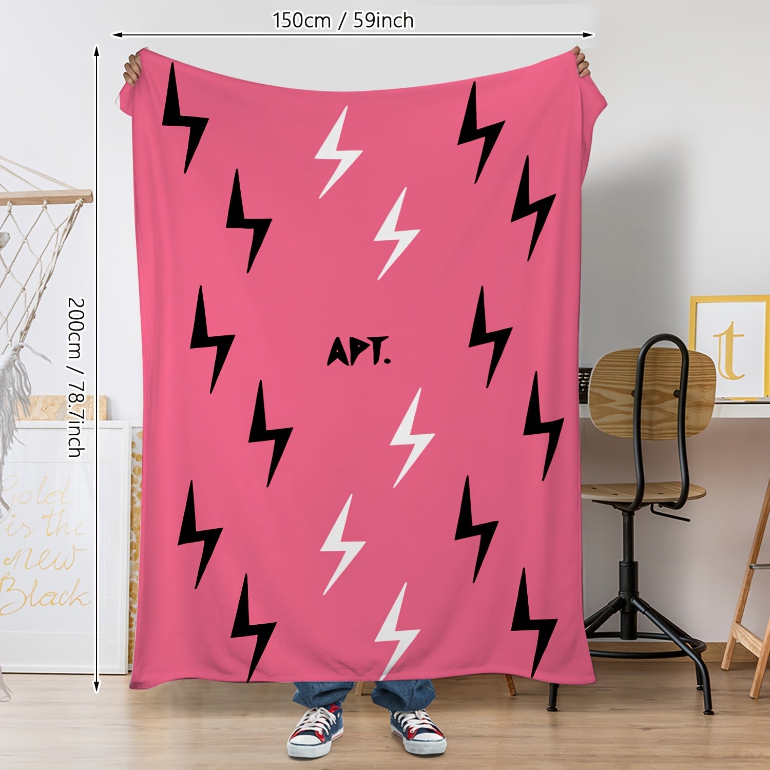 Reversible Flannel Fleece Throw Blanket Music Theme Black Lightning Pattern Ultra Soft Cozy All-Season Home Travel 200-250g Polyester