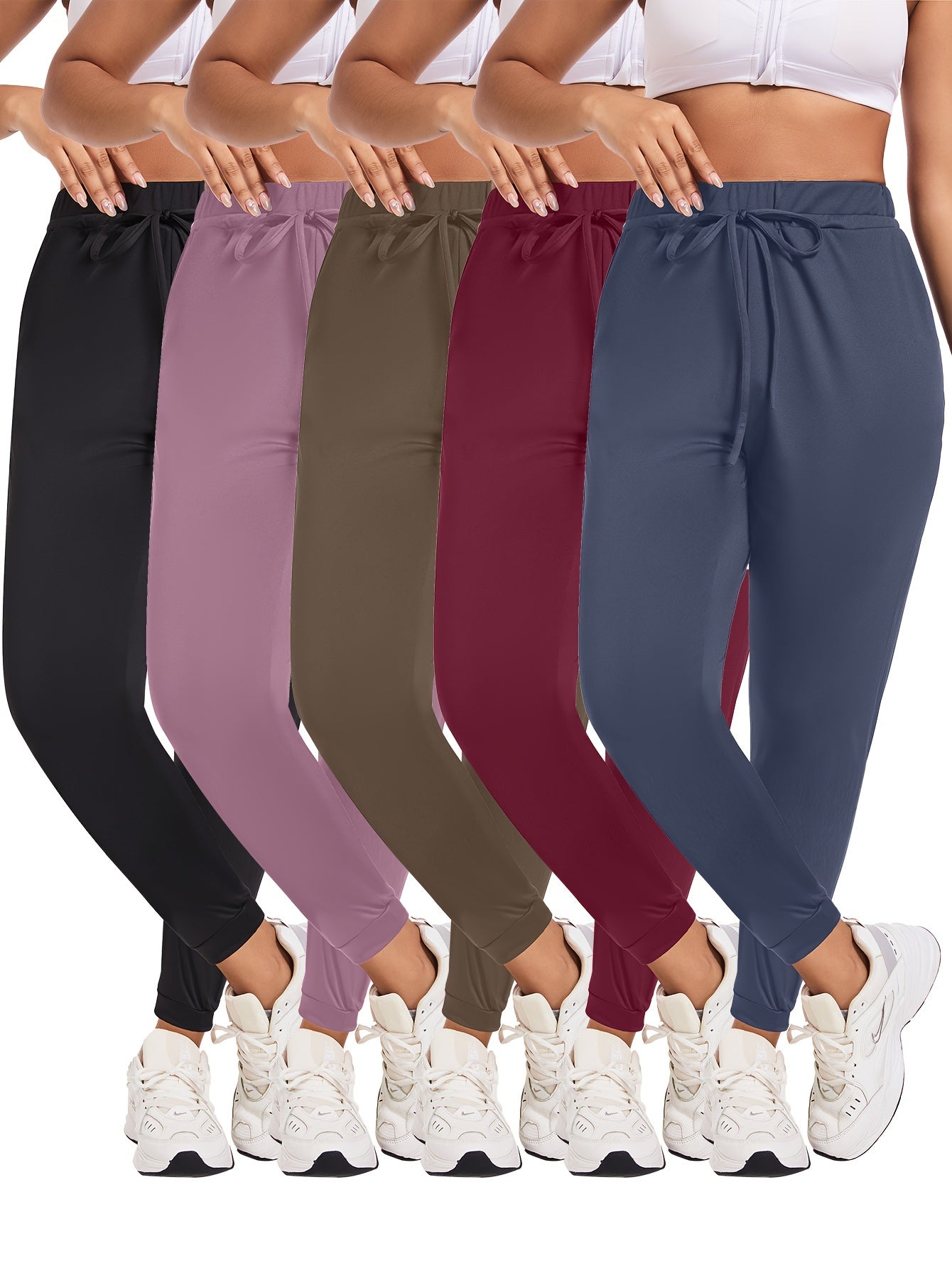 Ayollar uchun katta o'lchamdagi jogger shimlar, bir rangli, elastik bel, polyester, sport yoga leggins