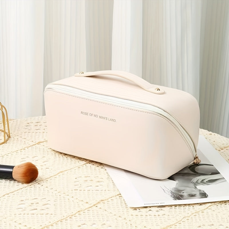 Large Waterproof Travel Makeup Bag with Divider and Handle for Women