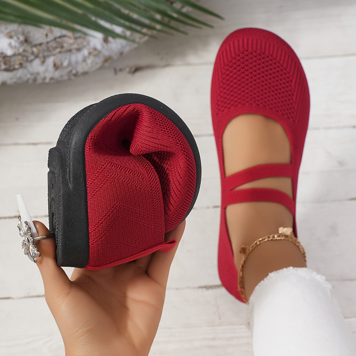 Women’s Breathable Slip-On Sneakers Black Knit Casual Walking Shoes