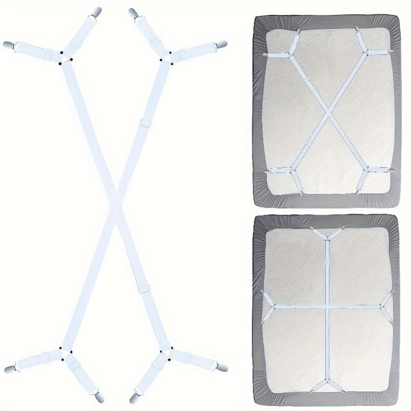 Adjustable Crisscross Bed Sheet Straps Set of 2 Elastic Fasteners Mattress Cover Clips