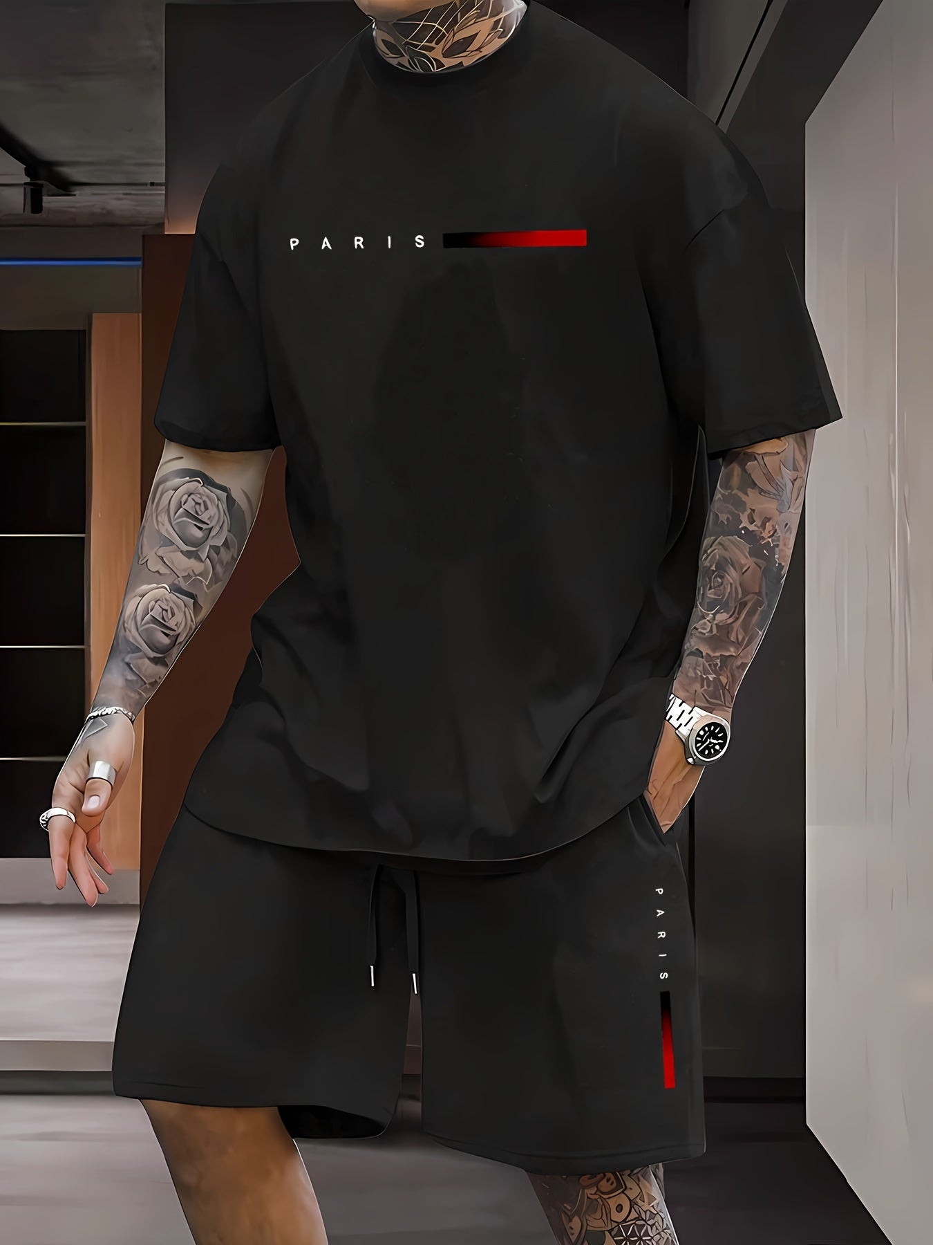 Men's Summer Set Breathable Lightweight T-Shirt and Shorts with Gradient Print