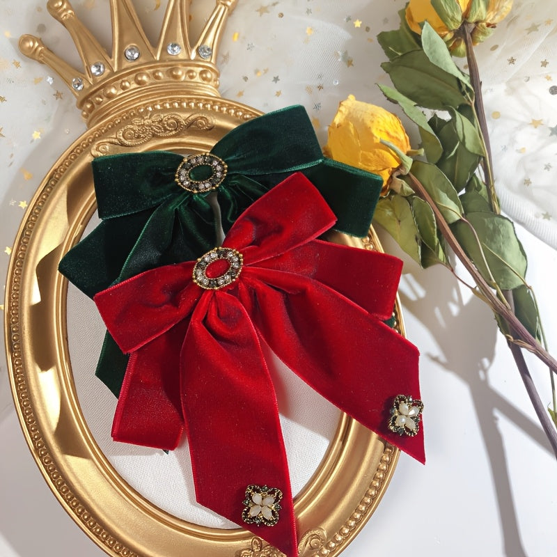 Elegant Velvet Bow Tie Brooch Pin with Rhinestone Accents - Perfect accessory for dress uniforms and formal wear