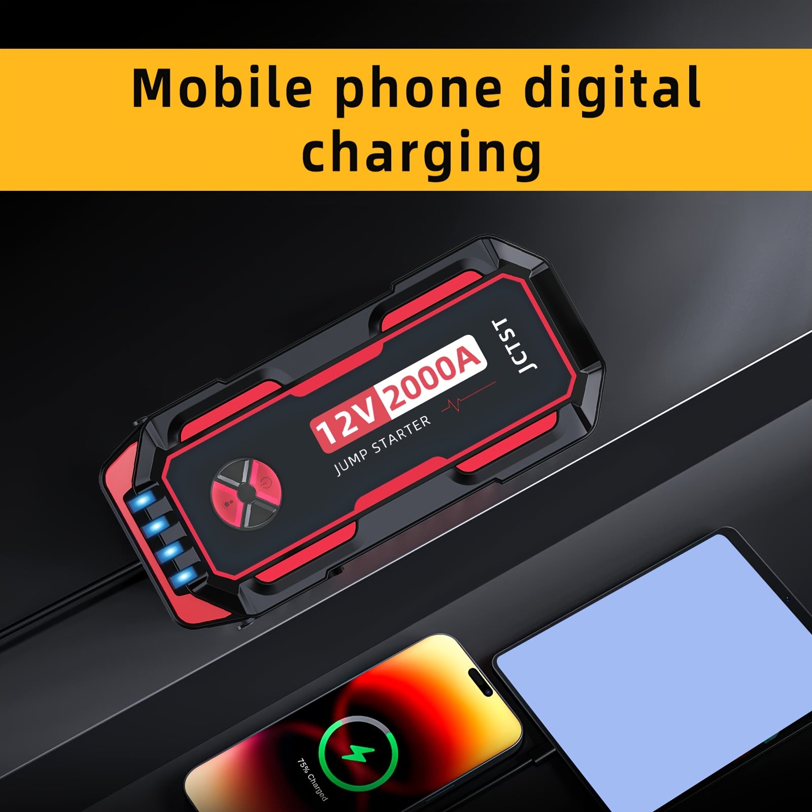 Portable Car Jump Starter 2000A Peak Lithium Battery with Safety Clamps