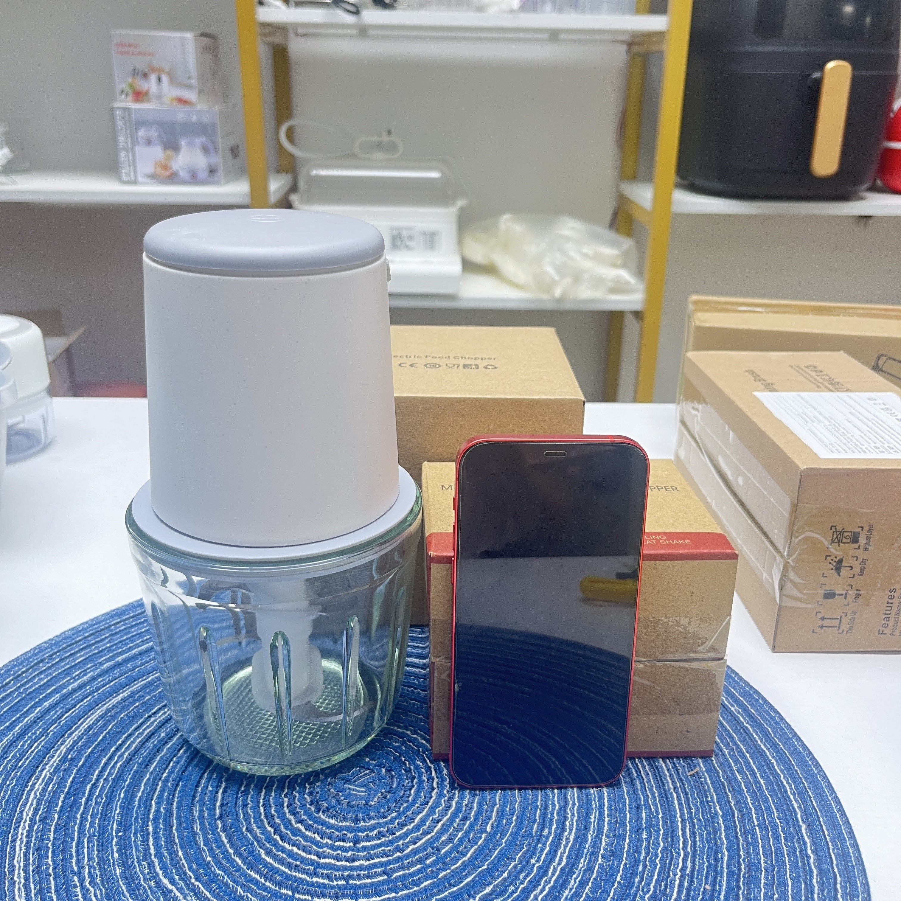 Picadora eléctrica de alimentos, molinillo de carne de acero inoxidable, 8 tazas, 148W, recarga USB