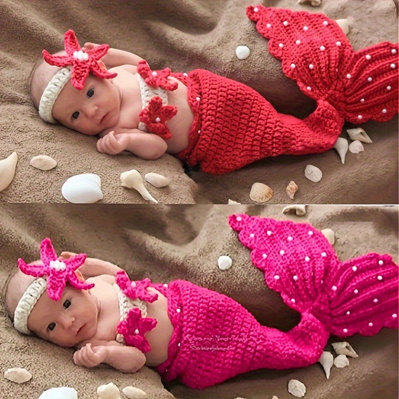 Conjunto de cola de sirena de ganchillo para bebés para recién nacidos de 0 a 3 años, accesorio para fotografía, disfraz con saco de dormir y conjunto