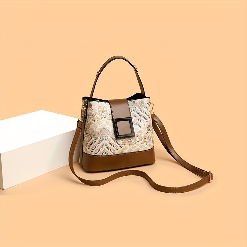 Women's Bucket Bag with Adjustable Strap Lightweight Zipper Closure