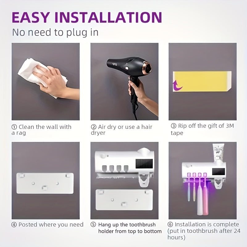 Wall-Mounted Toothbrush Holder with Smart Toothpaste Dispenser USB Rechargeable Battery