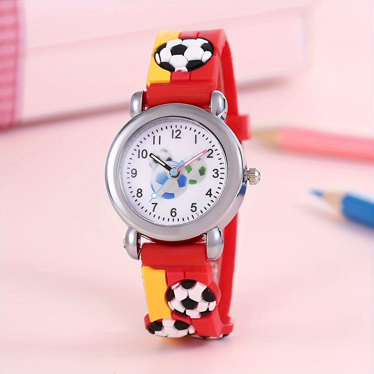 Children's Cartoon Football Watch for Kids, Silicone Strap, Non-Waterproof, Battery Powered