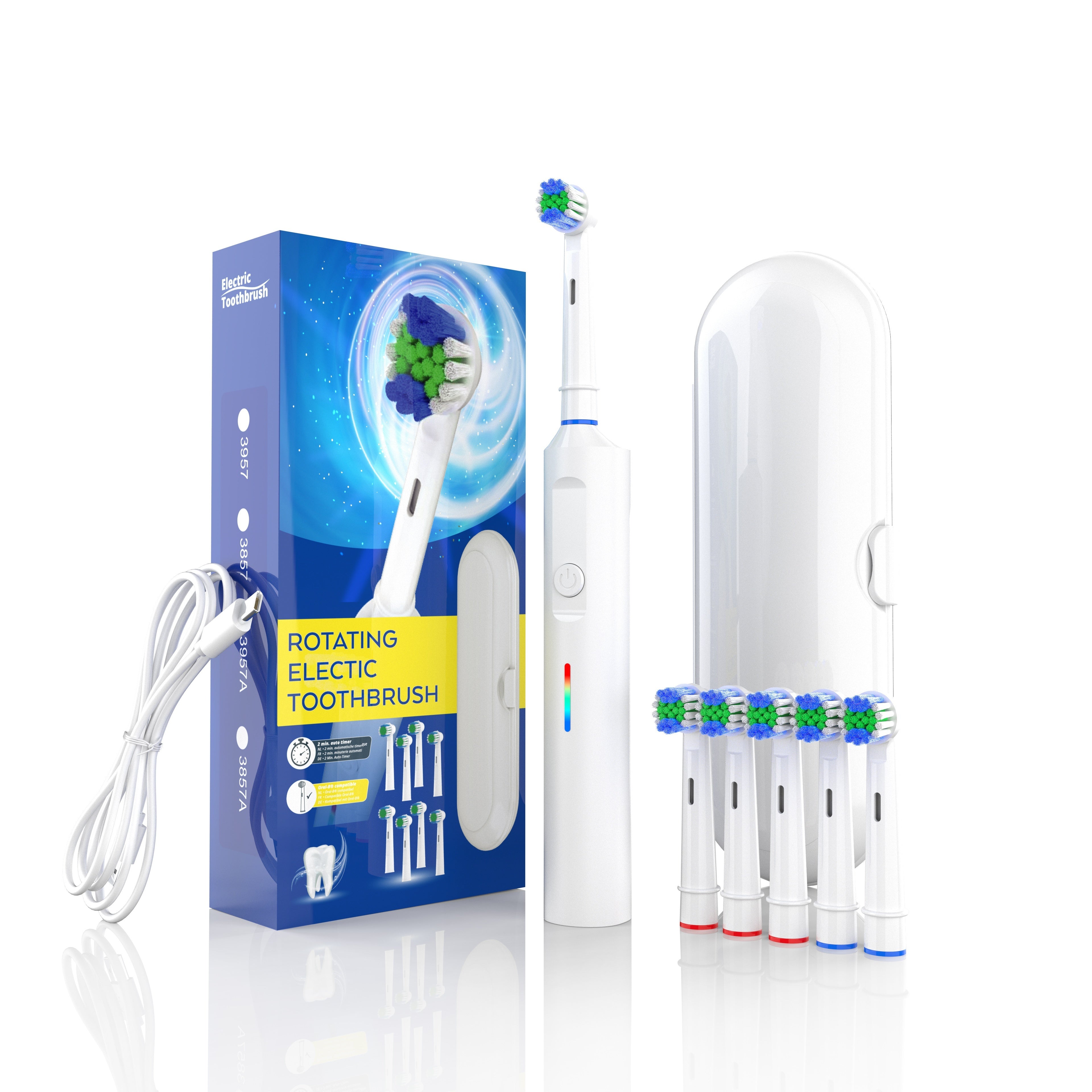 Electric Toothbrush for Adults with 3D Rotating Head 4 Soft Brush Heads Waterproof Rechargeable