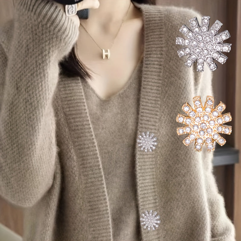 Juego de 9 elegantes botones de aleación con pedrería para camisas, suéteres, blazers