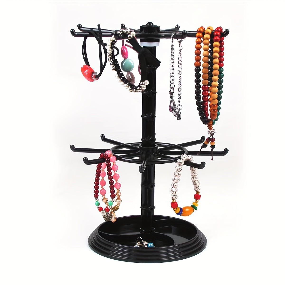 2-Layer Rotatable Storage Rack with 16 Hooks for Keys Jewelry and Accessories