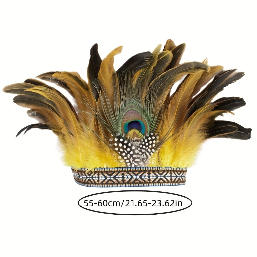 Feather Crown Headband with Peacock Costume-Inspired Design for Women