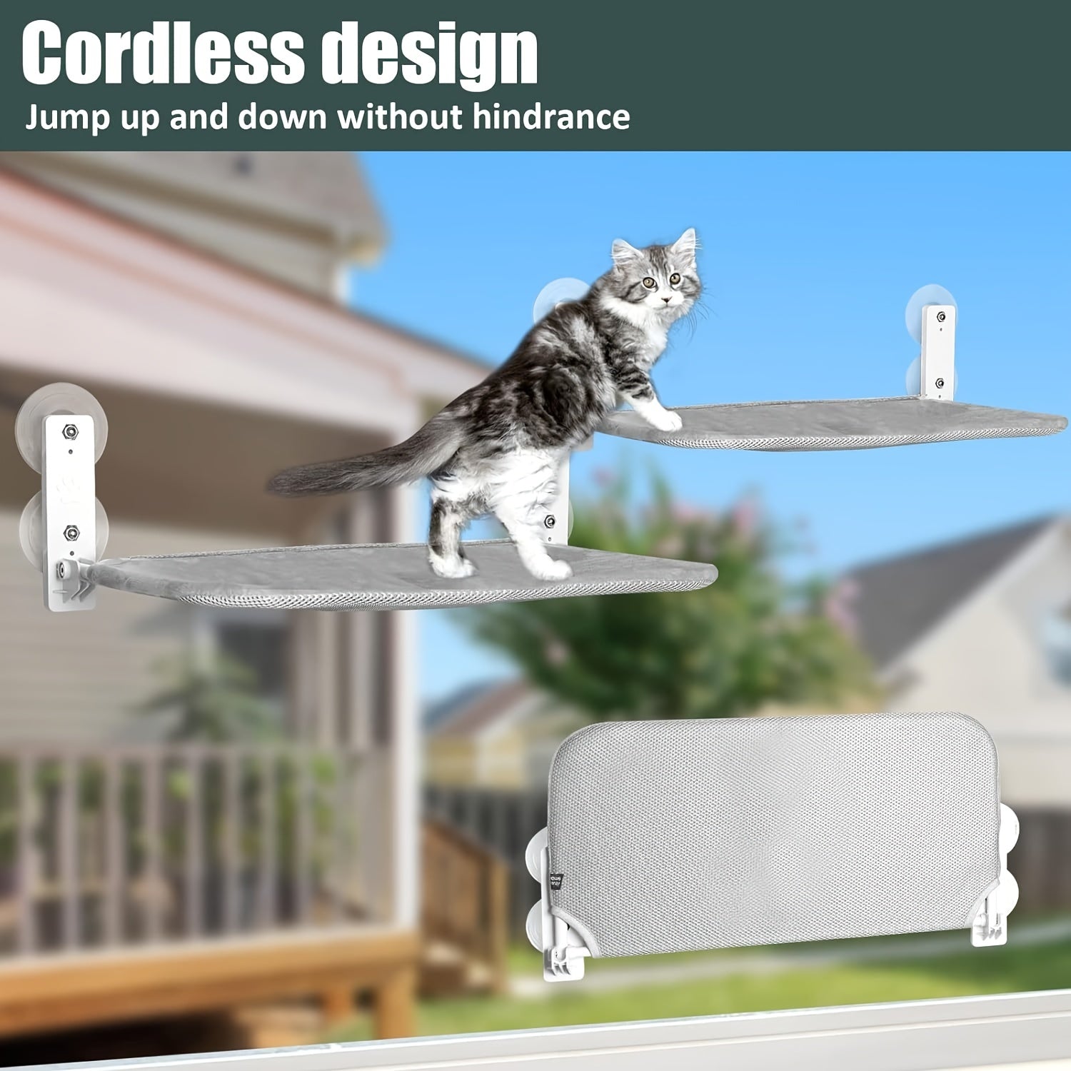 Foldable Cat Window Perch Hammock with Steel Frame Suction Cups Reversible Indoor Sunbathing Bed