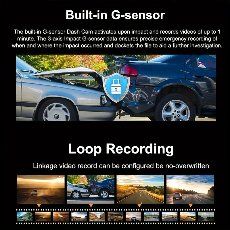 Car Dash Cam Dual Lens 1080P Front 720P Inside Night Vision Black