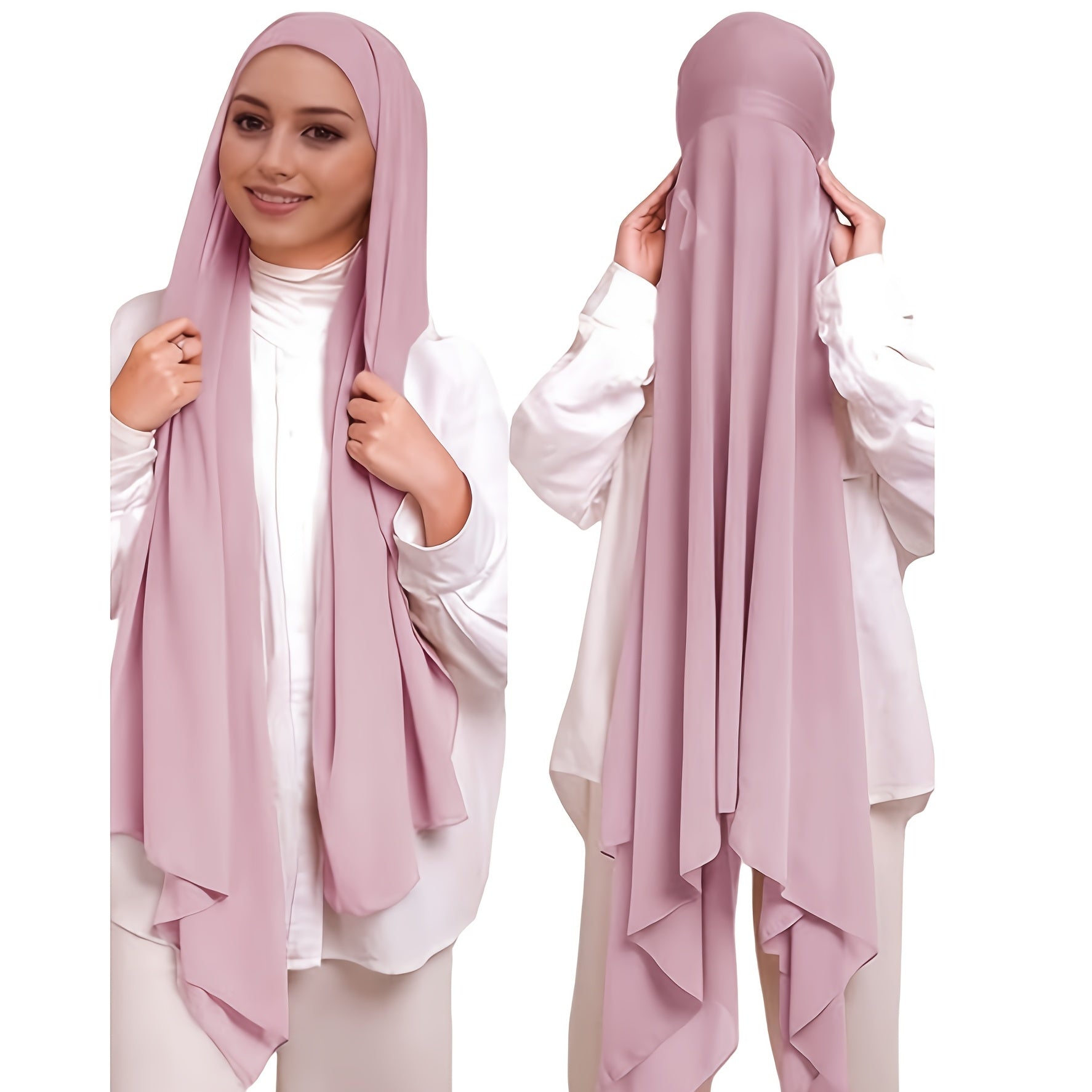 Set of 2 Muslim Instant Hijabs with Inner Cap and Chiffon Headscarf for Ramadan