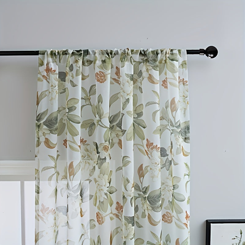 French Country Floral Sheer Curtain White Red Flowers Geometric Privacy