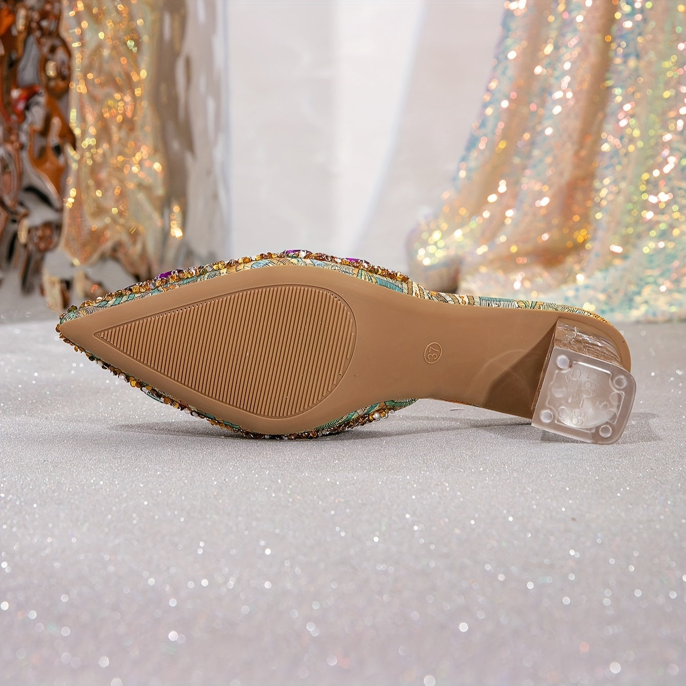 Women's Pointed Toe High Heel Shoes with Rhinestones Lightweight Block Heel All-Season Stylish Ankle Strap