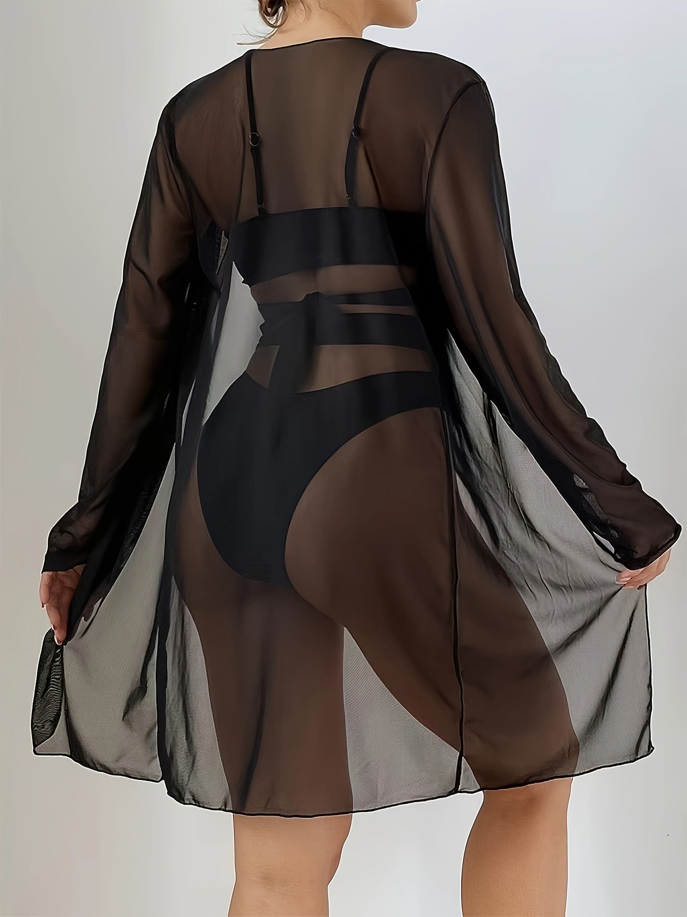 Women's Solid Color High-Waisted Bikini Swimsuit Set with Cover-Up for Sun Protection