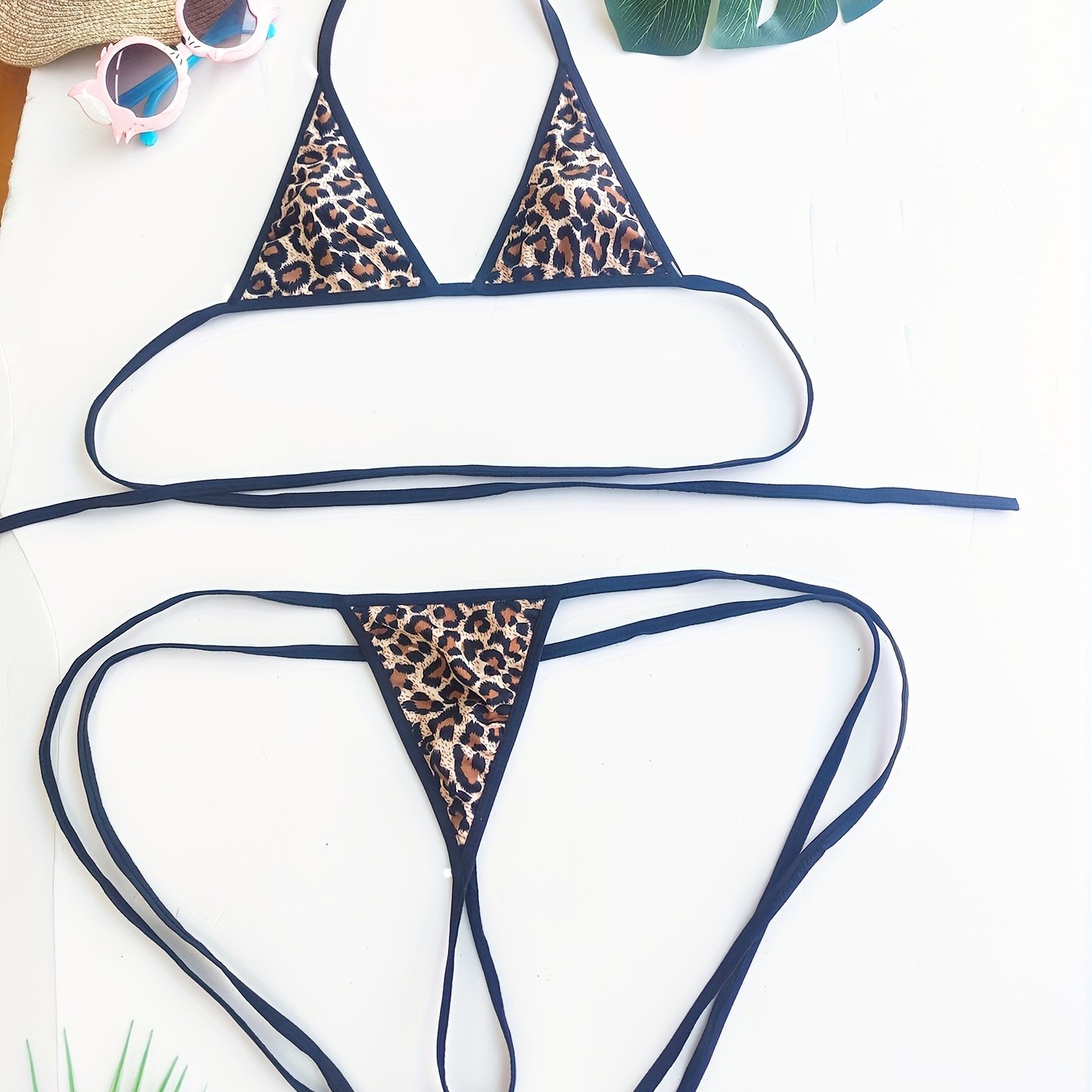 Leopard Print Lingerie Set with Halter Neck Bra and High-Waisted Panties in S/M/L/XL