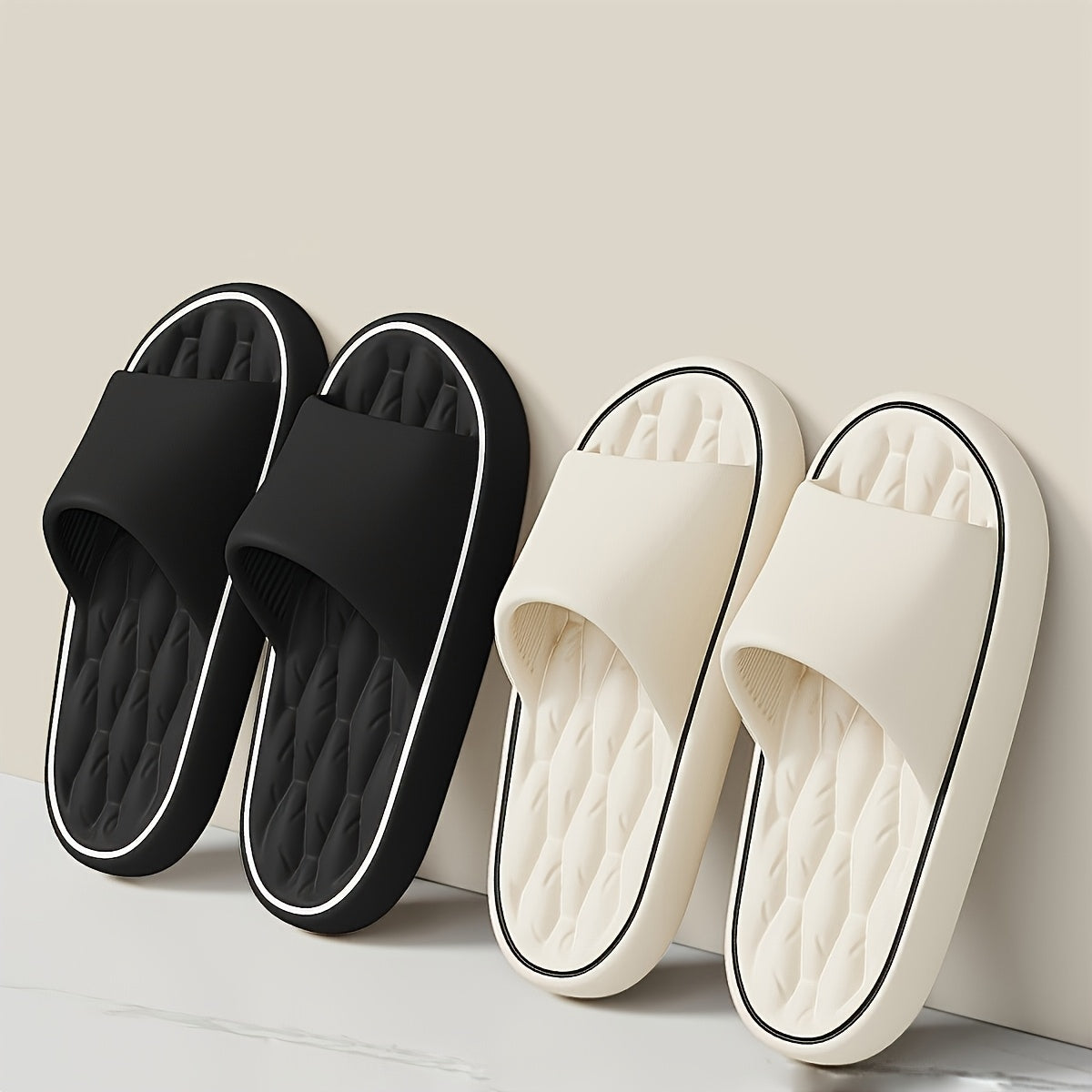 Women's EVA Slip-On Slippers Non-Slip Cushioned Indoor Outdoor Beige Black White