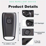 Portable Dog Bark Deterrent Device with LED Light USB Rechargeable Indoor Outdoor Anti-Barking Trainer