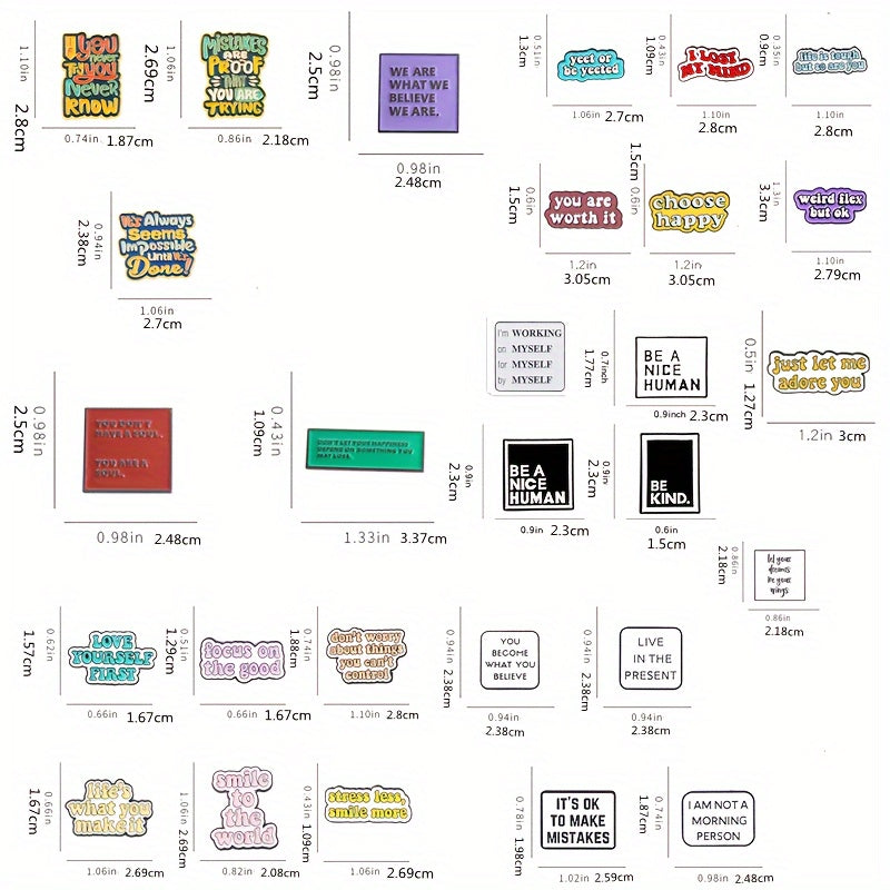 Set of Motivational Enamel Pins for Backpacks and Clothing, Durable Alloy, 10 20 or 30 Pieces