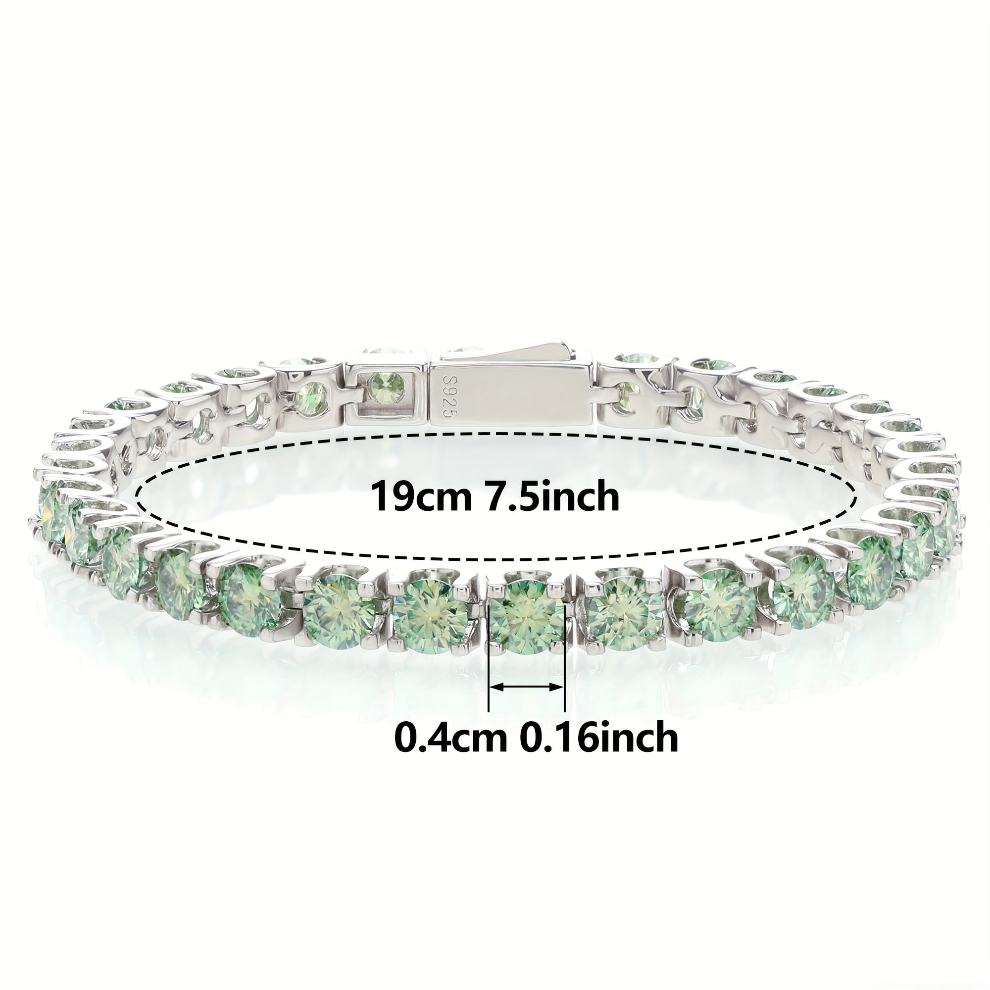 Sterling Silver Tennis Bracelet with Green Moissanite Stones and Gold Plating for Women