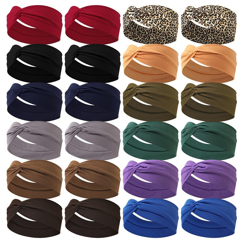 24 ta to'liq rangli keng qirrali bosh bandlar to'plami, sirg'almas elastik, teri so'radigan, yoga, sport zal, sport uchun