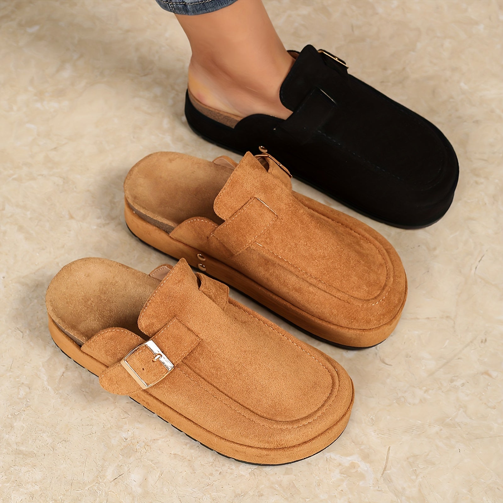 Women's Retro Thick-Soled Closed-Toe Slip-On Mules for Indoor Outdoor Comfort