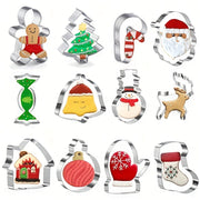 Set of 12 Stainless Steel Christmas Cookie Cutters for Holiday Baking