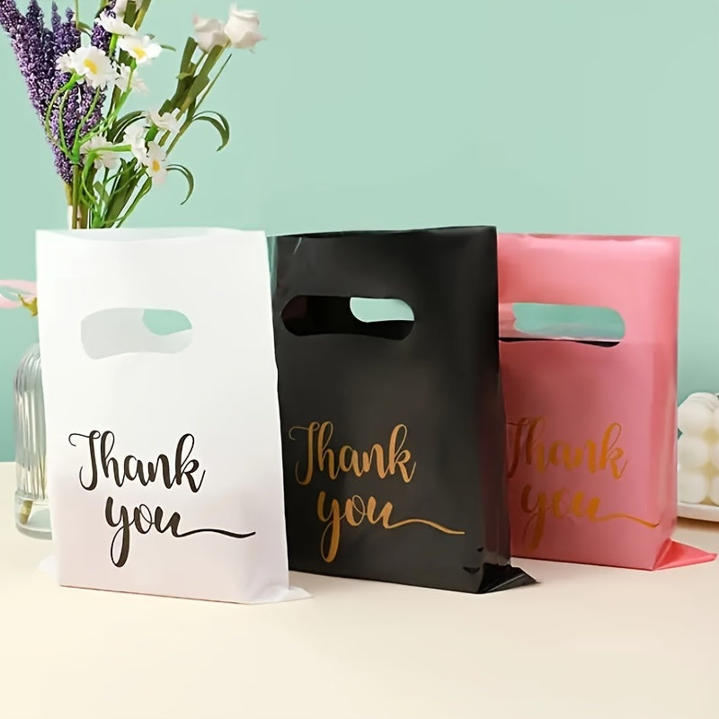 Reusable Plastic Tote Bag with Thank You Text for Retail Gifts and Party Favors Black White Pink